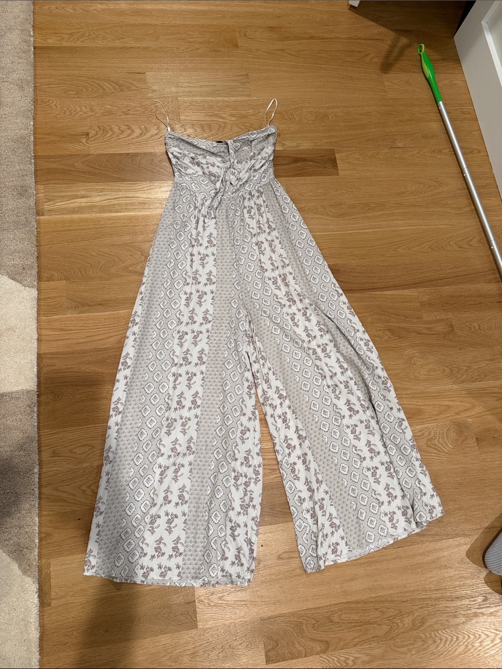 Vici Striped Floral Wide-Leg Jumpsuit in Light Gray and White